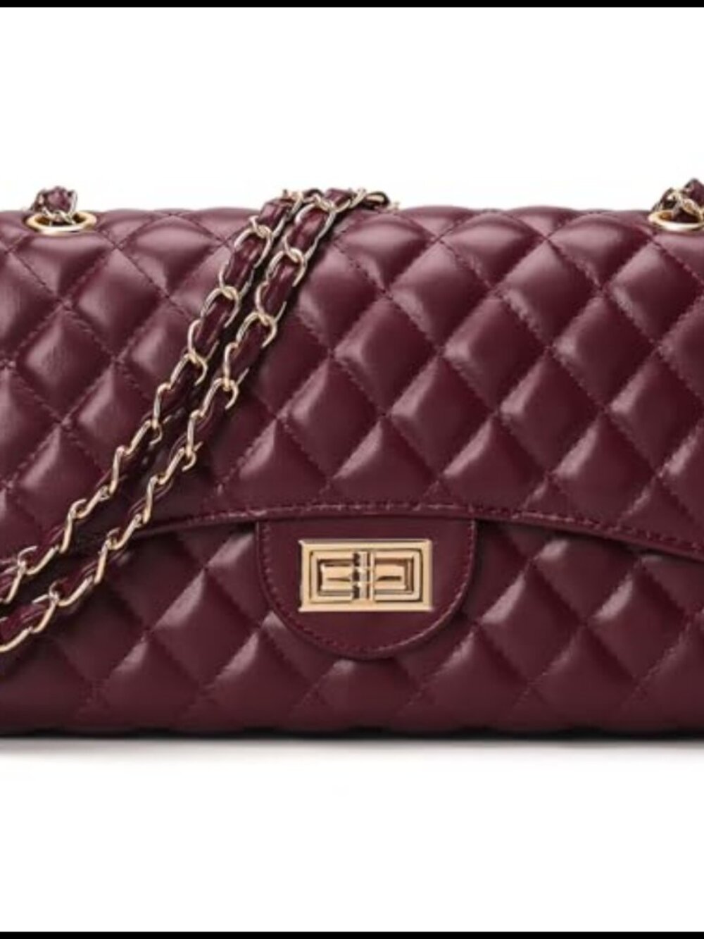 Quilted Vegan Leather Crossbody Bag Women Chain Strap Twist Lock